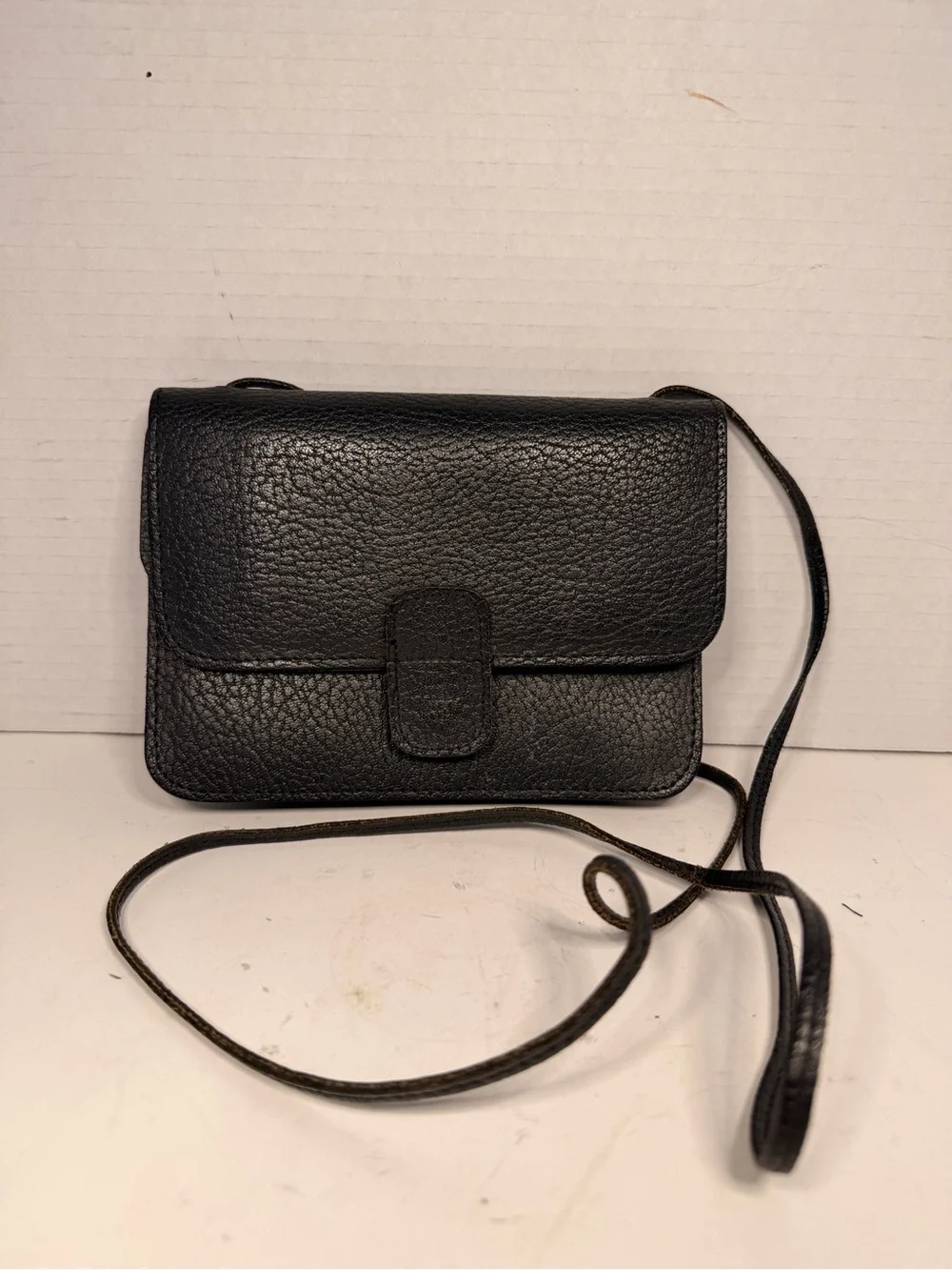 Mundi Vintage Black Pebbled Leather Crossbody Flap Bag